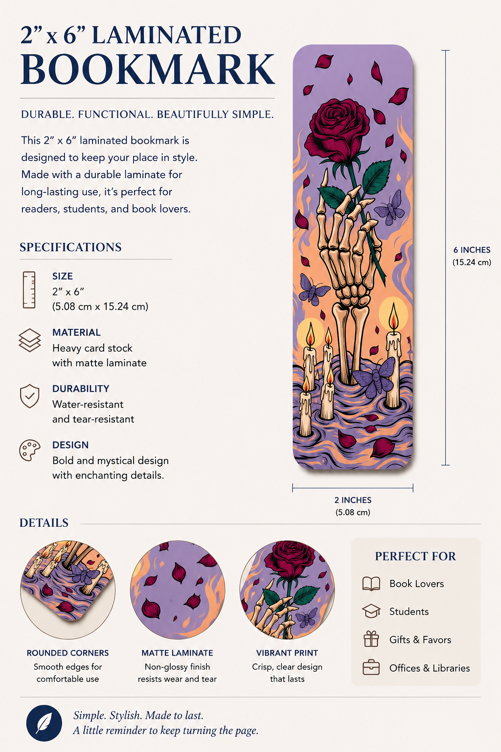 Laminated Bookmark - Skeleton Rose