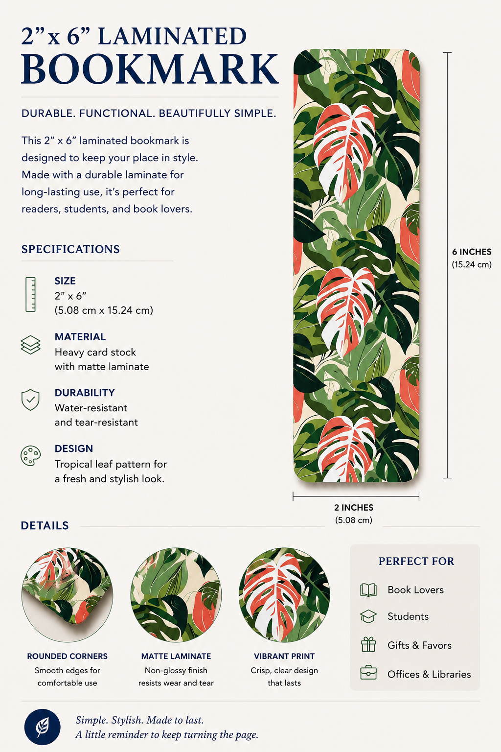 Laminated Bookmark - Colorful Monstera