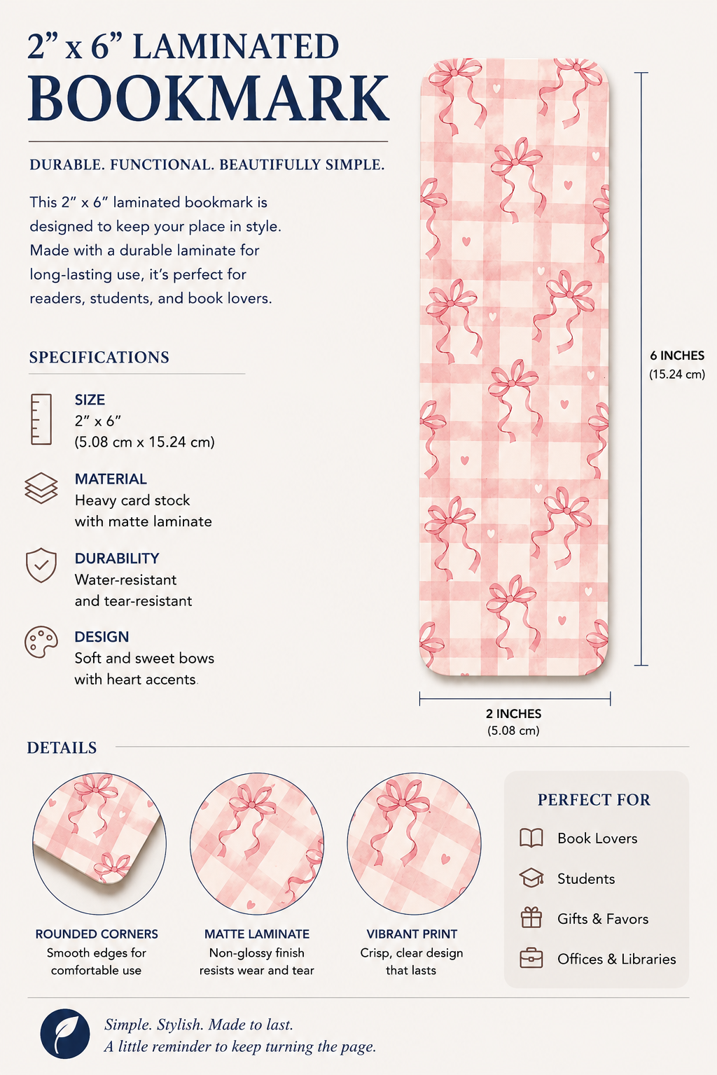Laminated Bookmark - Pink Coquette
