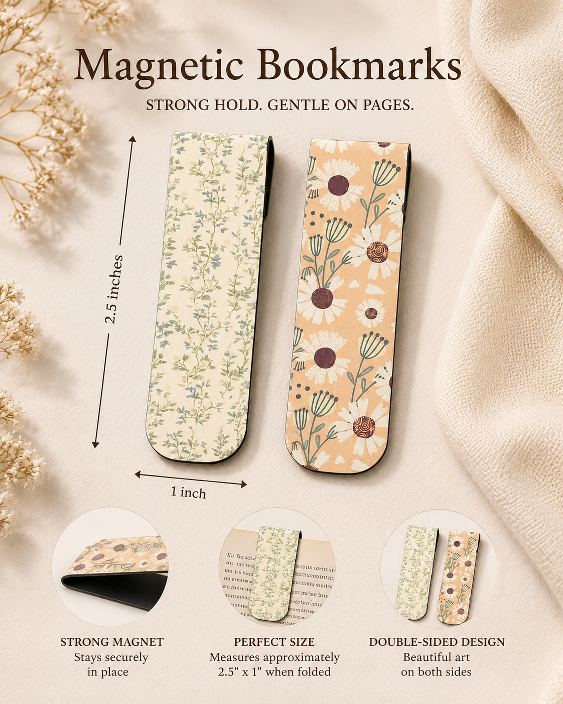 2 Pack Magnetic Bookmark - Vintage Floral