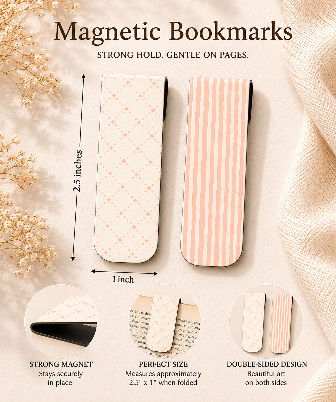 2 Pack Magnetic Bookmark - Blush Pink