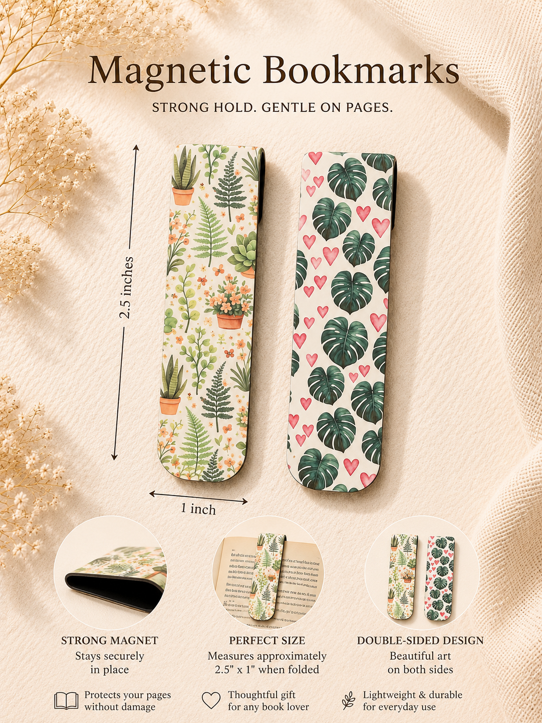 2 Pack Magnetic Bookmark - Plants