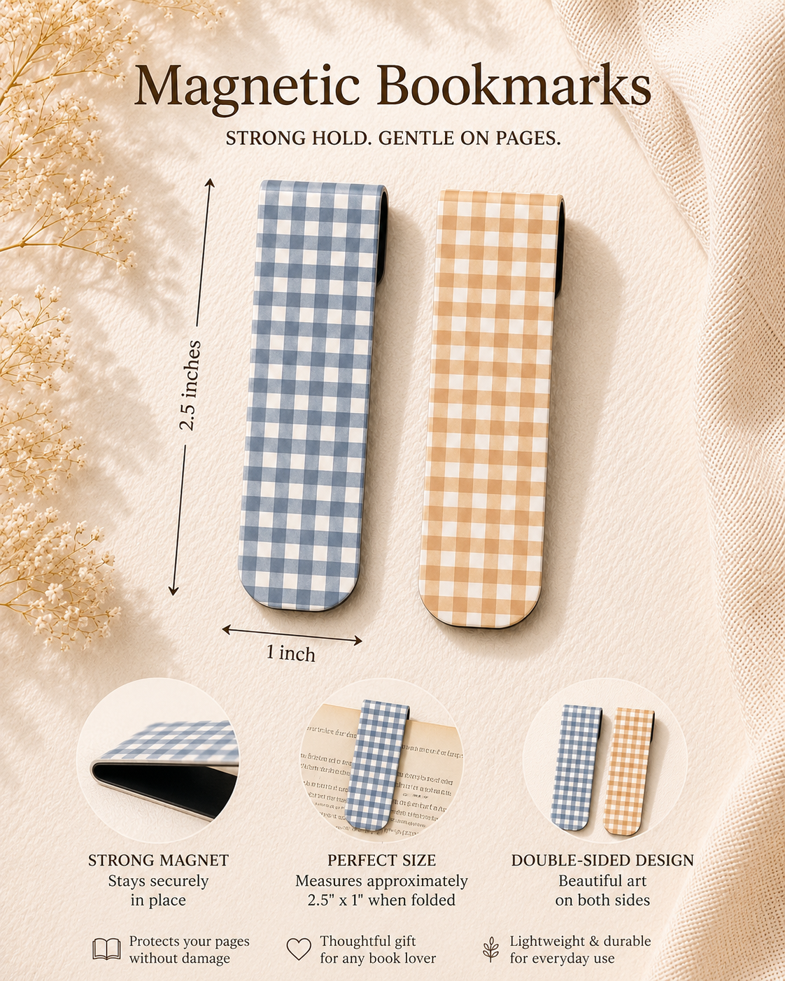 2 Pack Magnetic Bookmark - Gingham