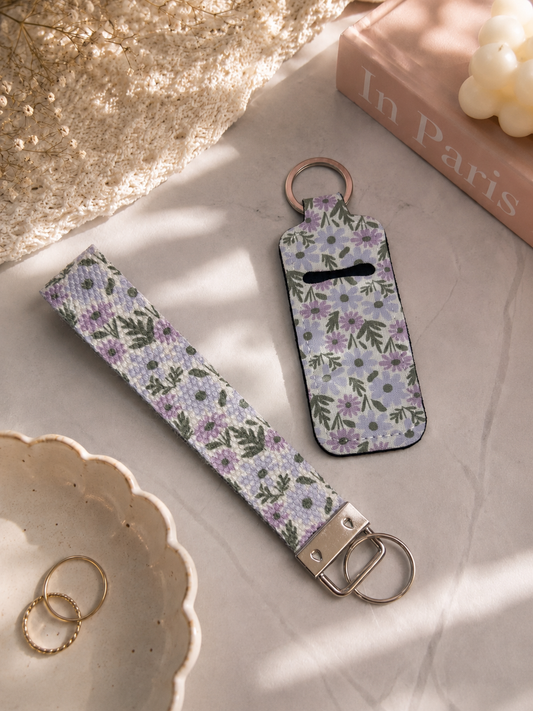 Lavender Wildflower - Wristlet & Keychain Set