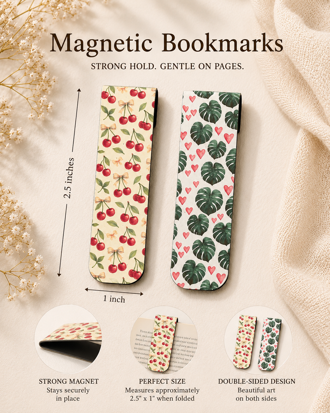 2 Pack Magnetic Bookmark - Cherry & Monstera