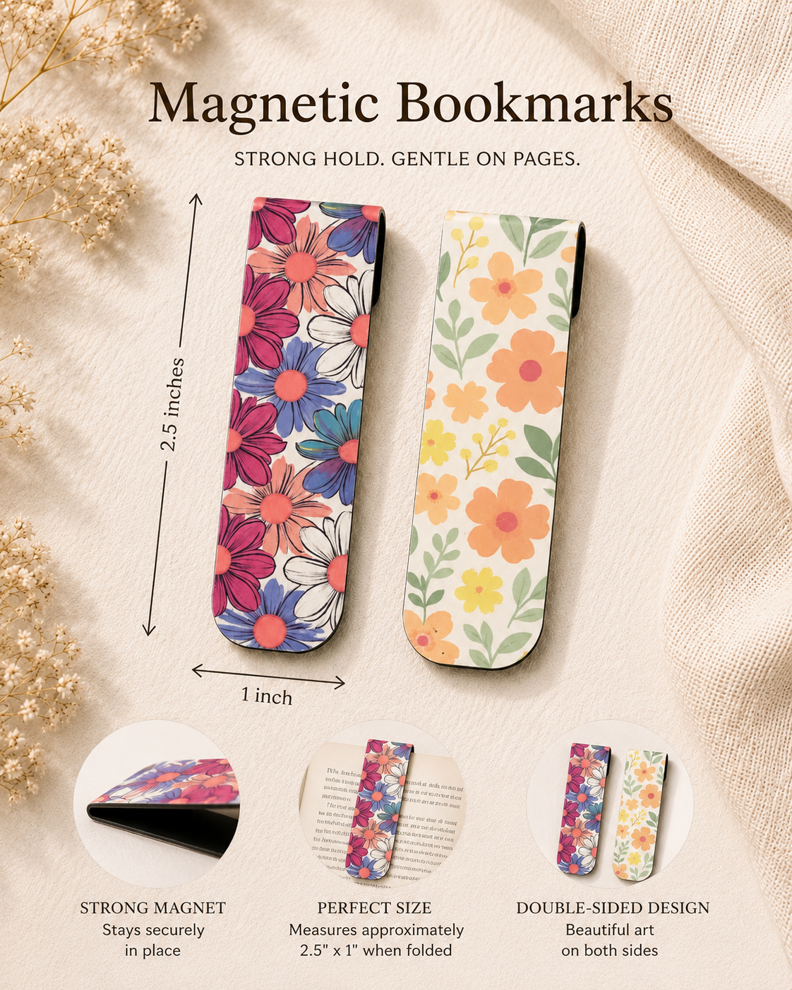 2 Pack Magnetic Bookmark - Vibrant Floral